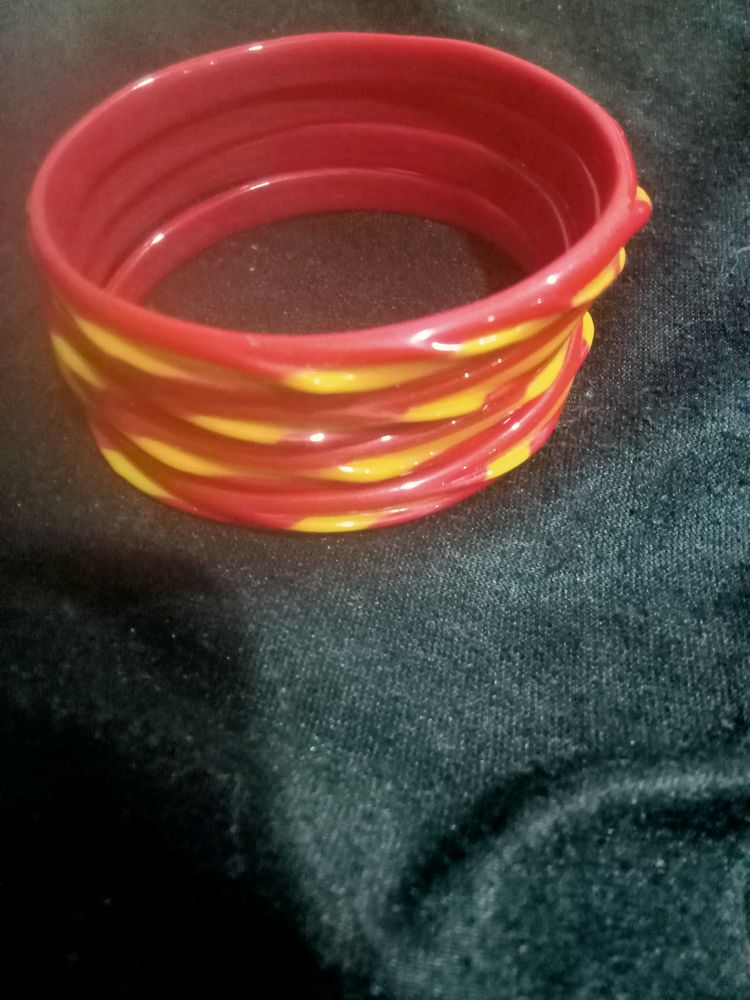 Mirror Bangles Red And Yellow Combination