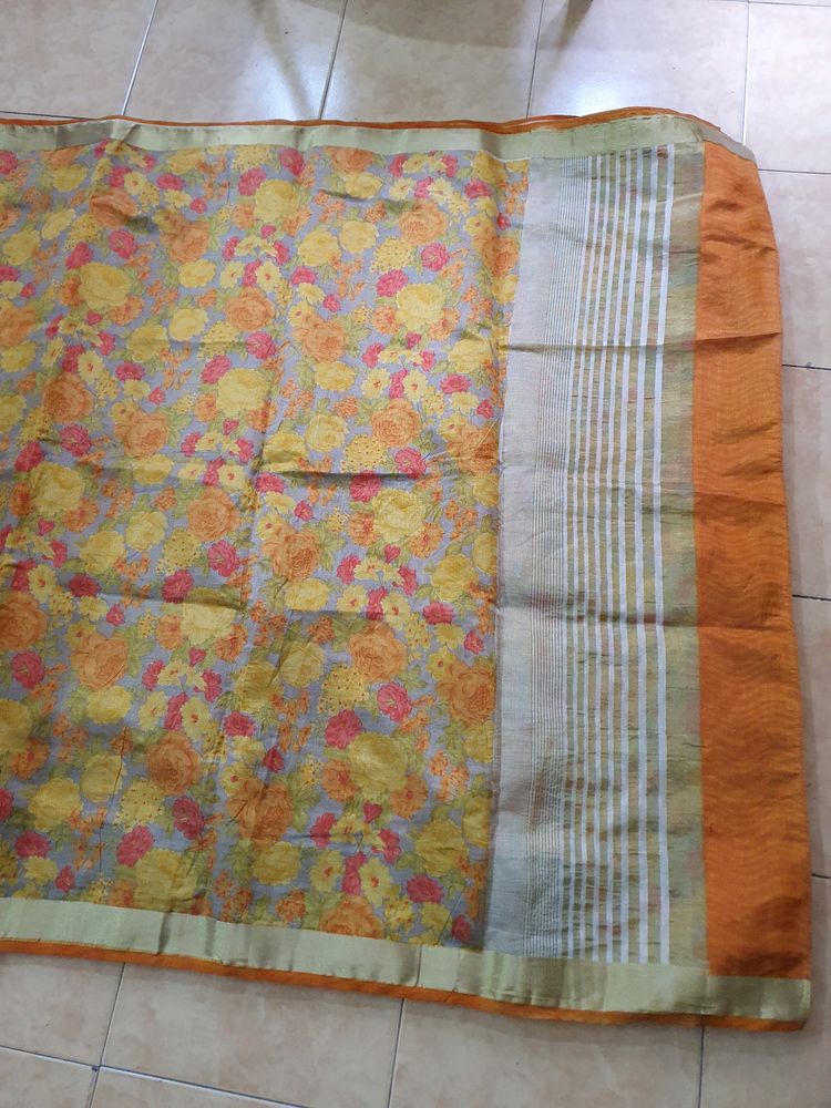 Art Silk Floral Musturd Color Saree For Sale