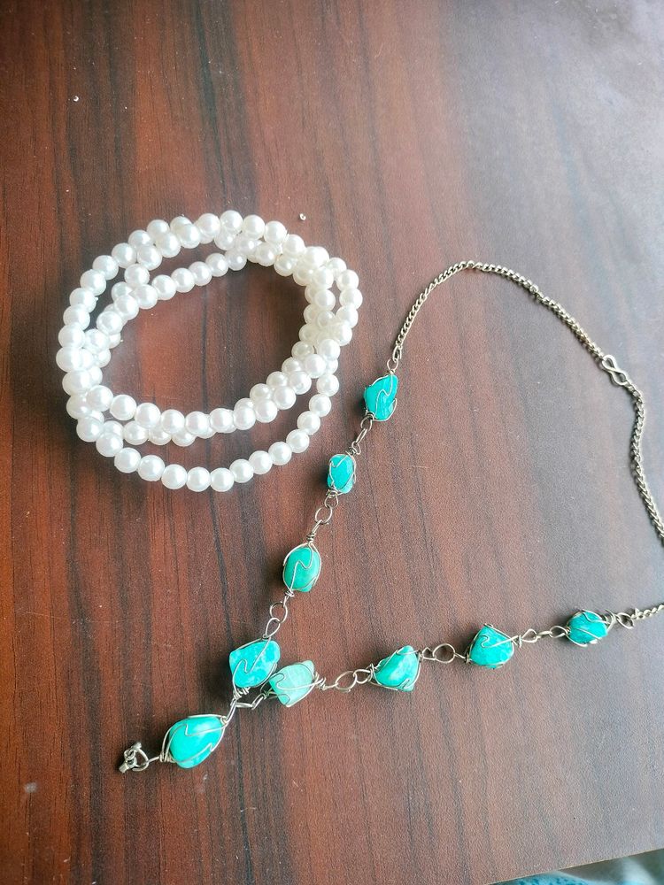 FREE PEARL CHAIN!! With Beach Themed NECKLACE