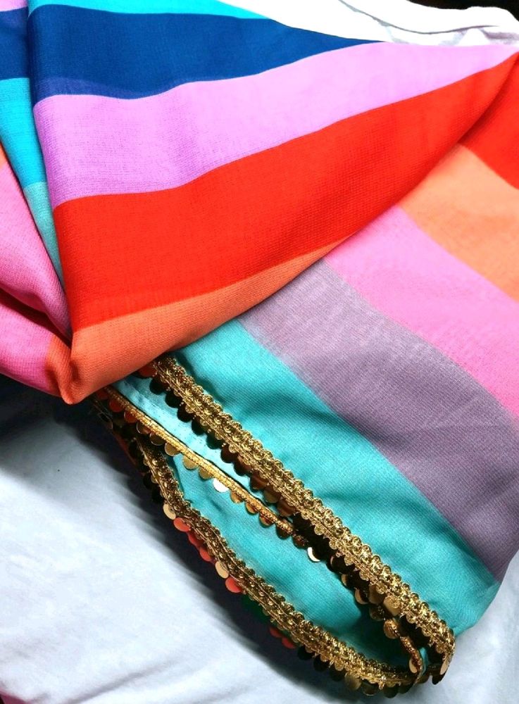 Rainbow Saree💕 With Blouse Piece