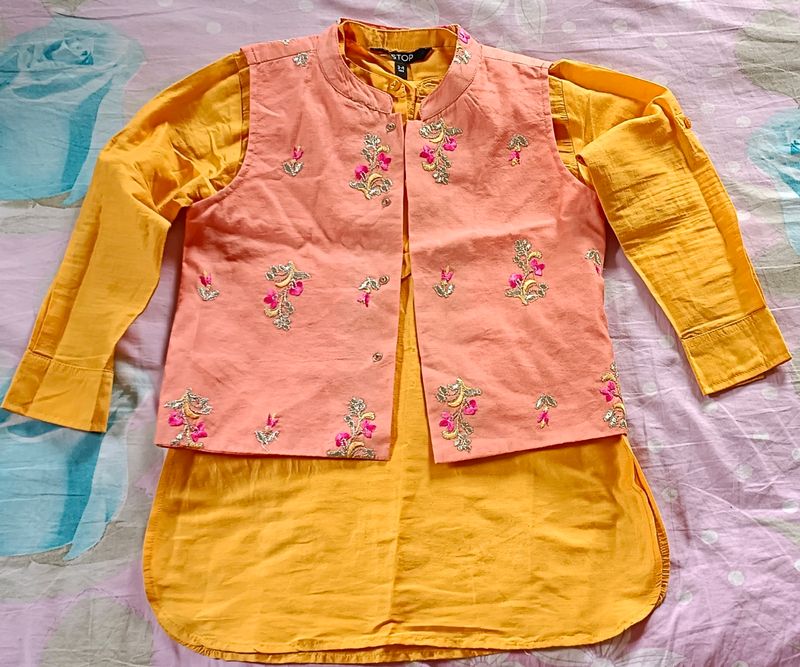 Kids Kurta with Embroidered Jacket