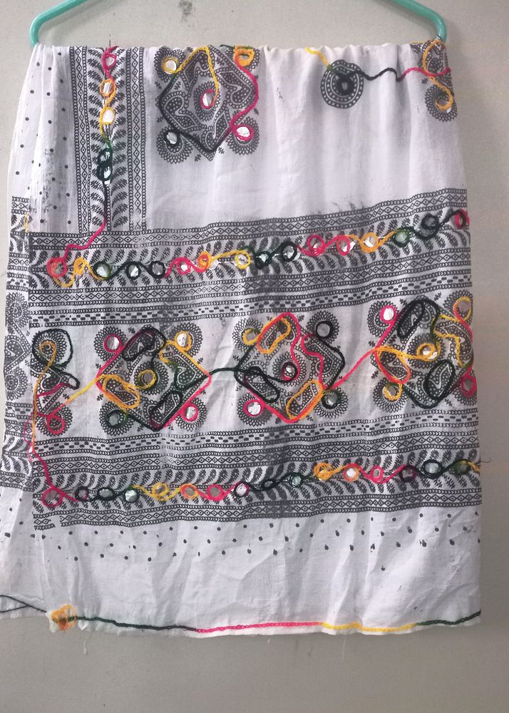 Embroided Cotton Dupatta With Mirror