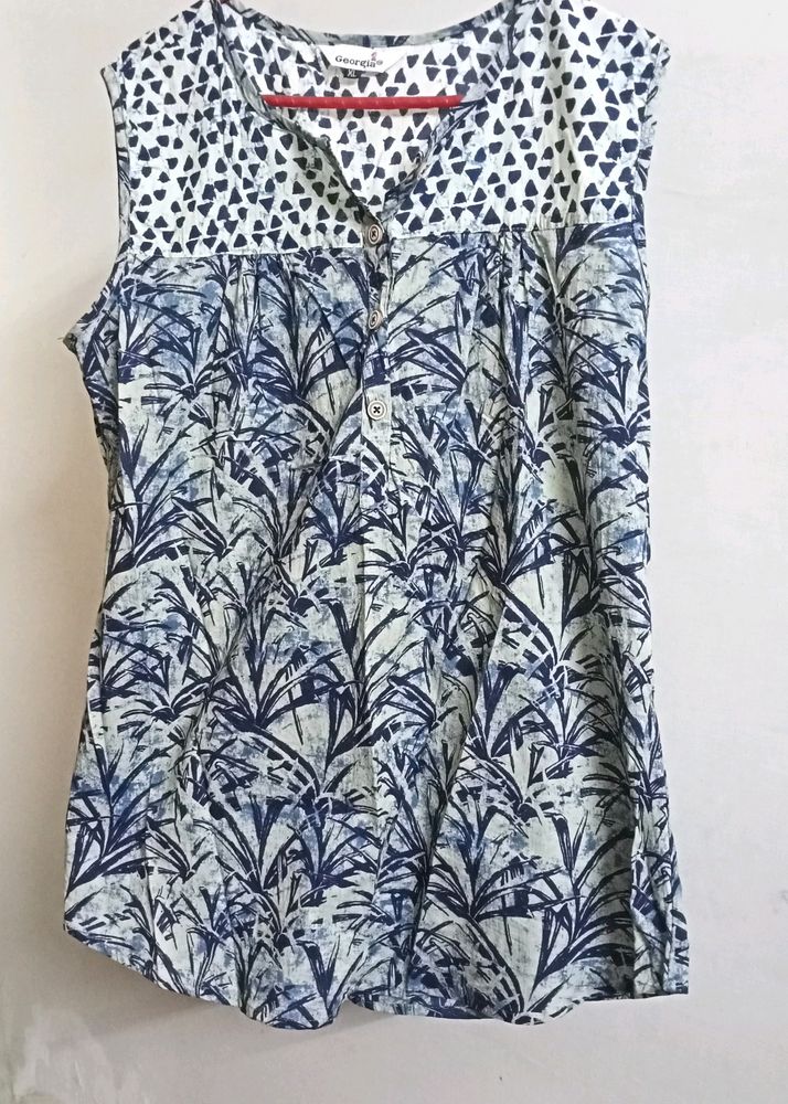 Blue Printed Cotton Top