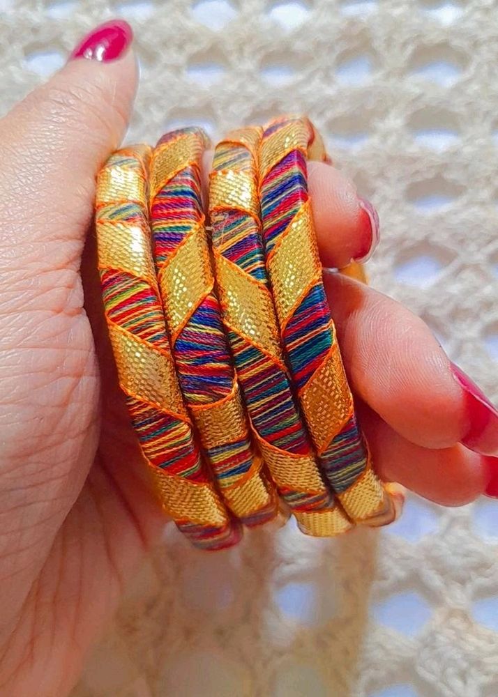 Hand-decorated Bangles,Multicolour Thread Set Of 4