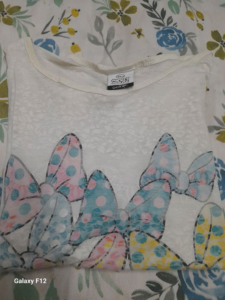 Mickey Mice Print White Colour Top