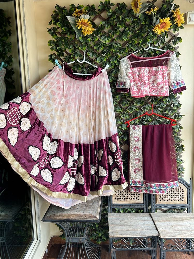 WINE COLOR LEHENGA CHOLI SET