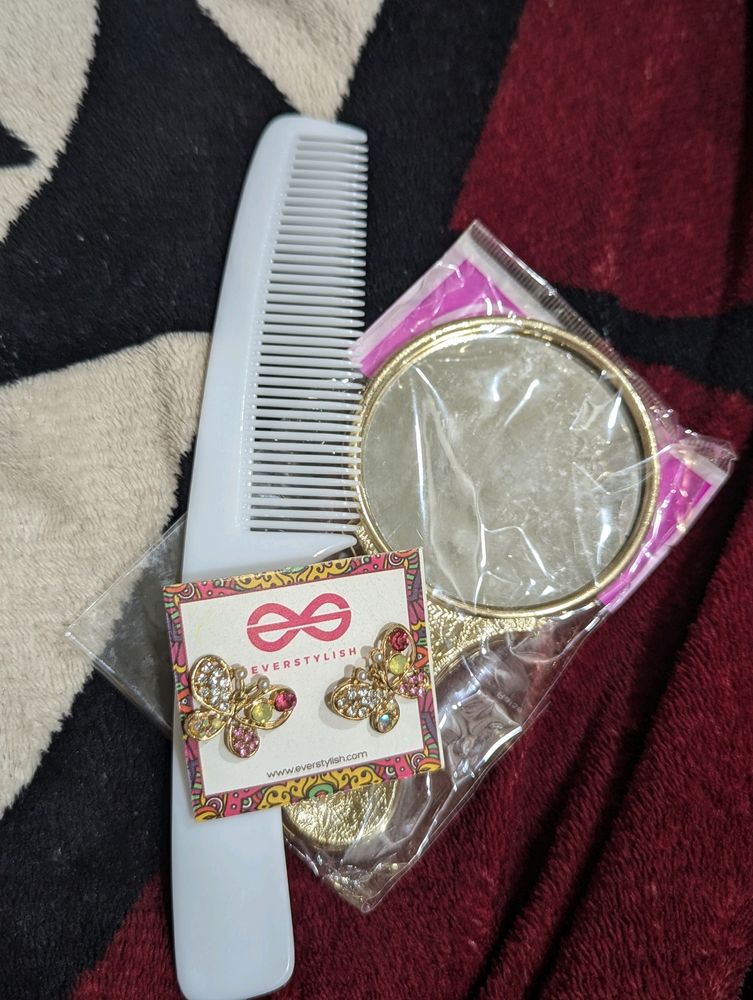 Everstylish Butterfly Earrings+Comb+Hand Mirror