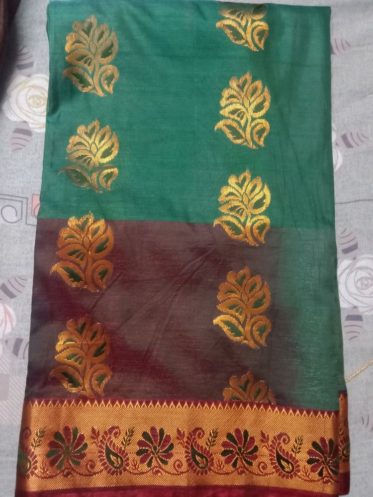 New Pattu Saree With Stitched Blouse