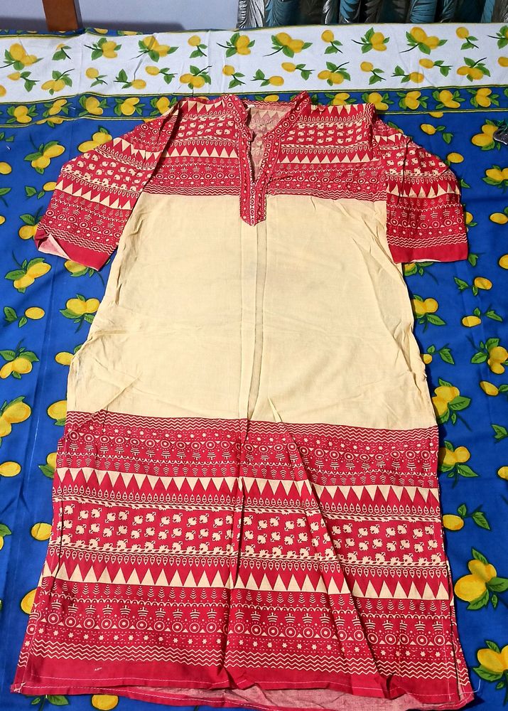 Red  cream cotton  Kurti