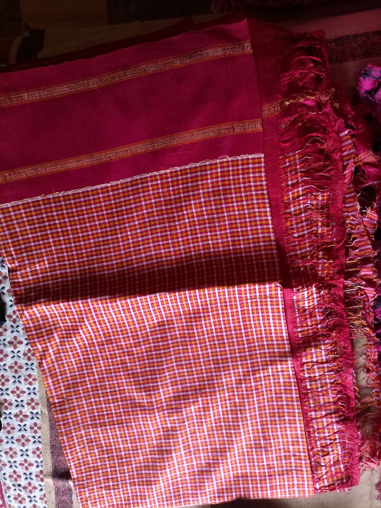 Maroon Checkered Saree