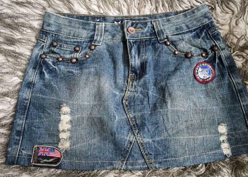 Y2k Vintage Denim Studded Patchwork Skirt