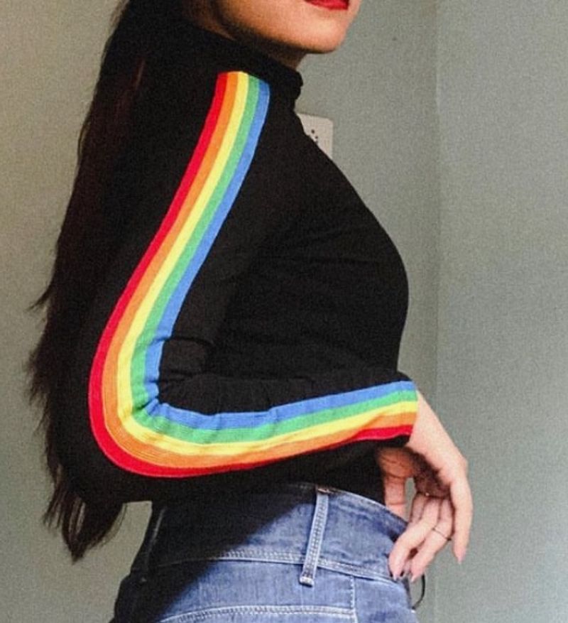 Rainbow Striped High Neck Top