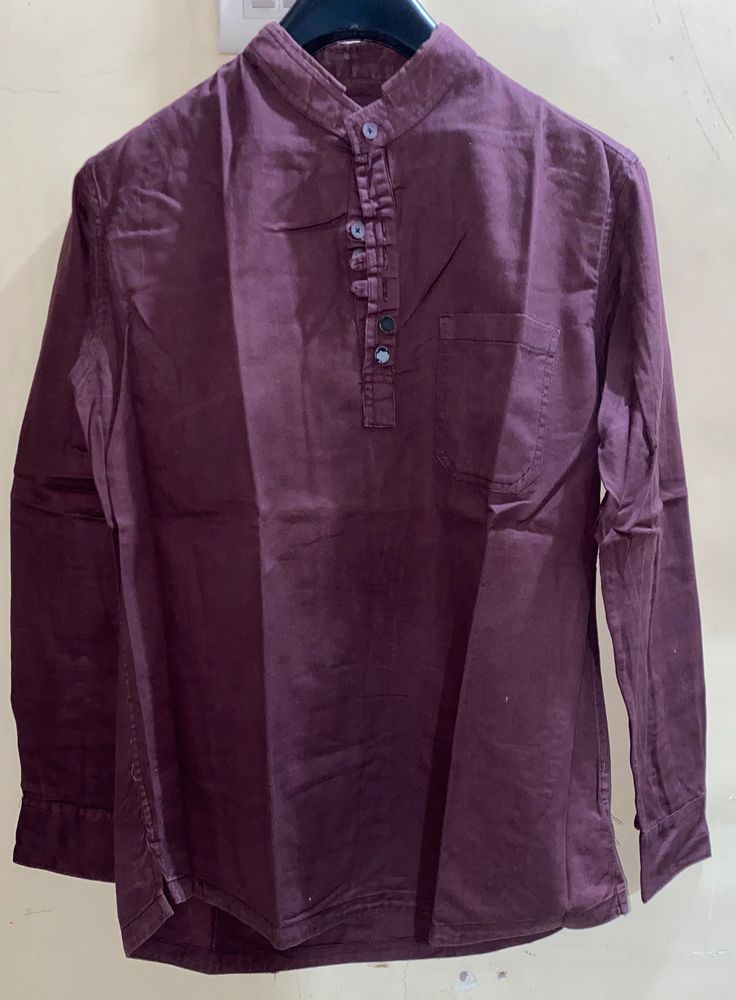 Men Solid Straight Short Kurta Style Shirt