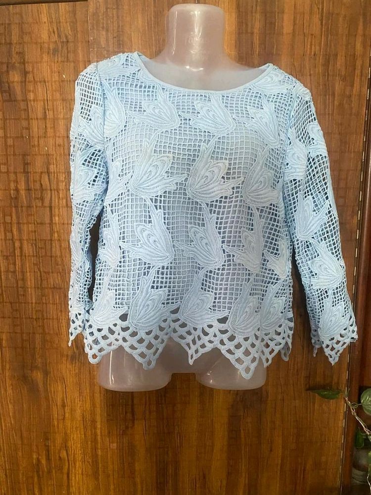 Sky Blue Knitted Curashio Net Top