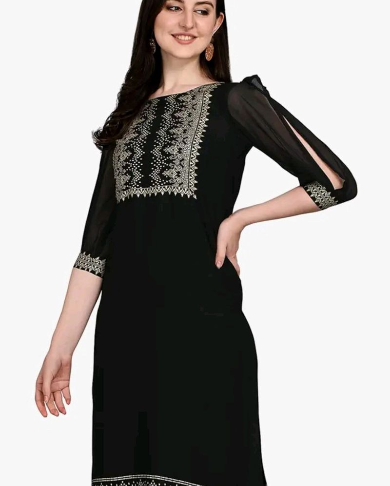 Skylee Rayon Black Kurta Foil Printed