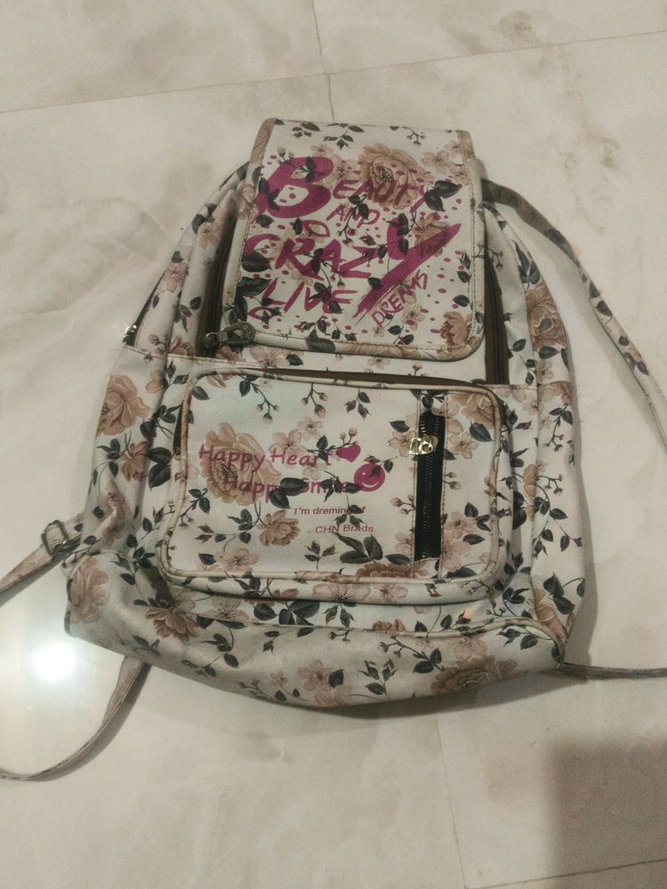 Beautiful Off White, Cream and Pink College Bag