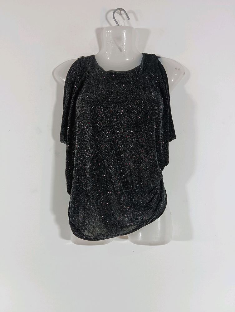 Black Shimmer Stylish Back Casual Top (Women)