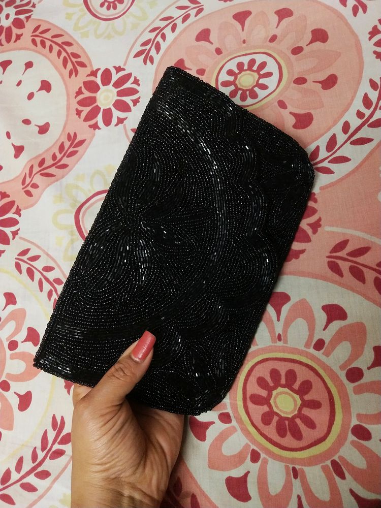 Black Sparkle Beaded Clutch