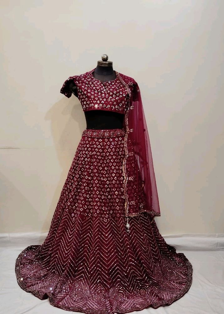 Burgundy Colour Full Mirror Worked Lehenga