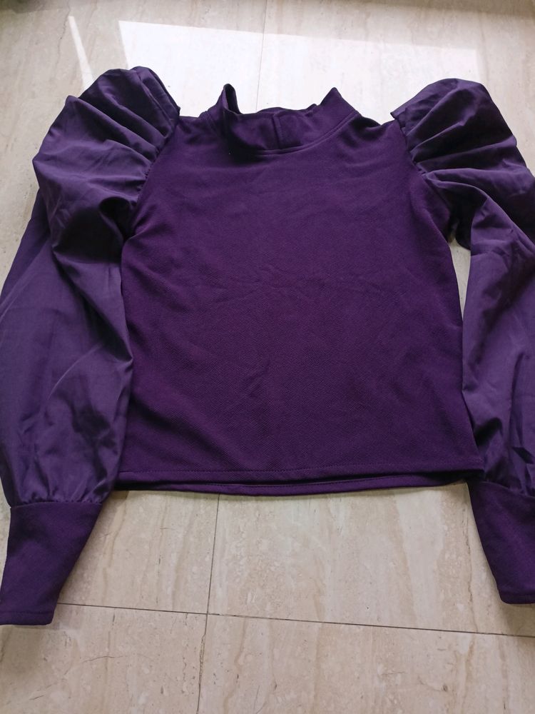 Women's Solid Round Neck Purple Tops & Tunic