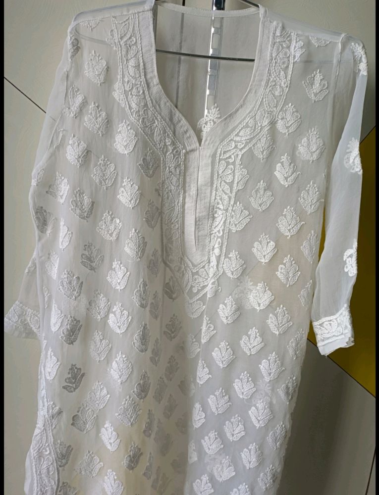 White Georgette Chikankari Kurti