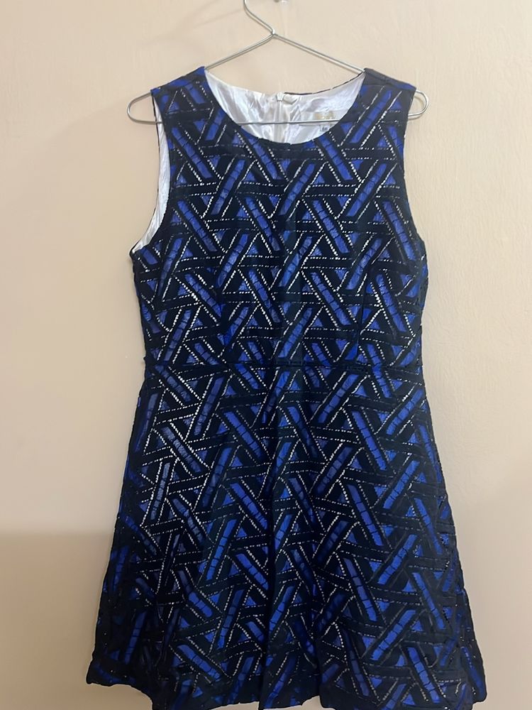 Mini A-line Party Wear Dress In Navy Blue