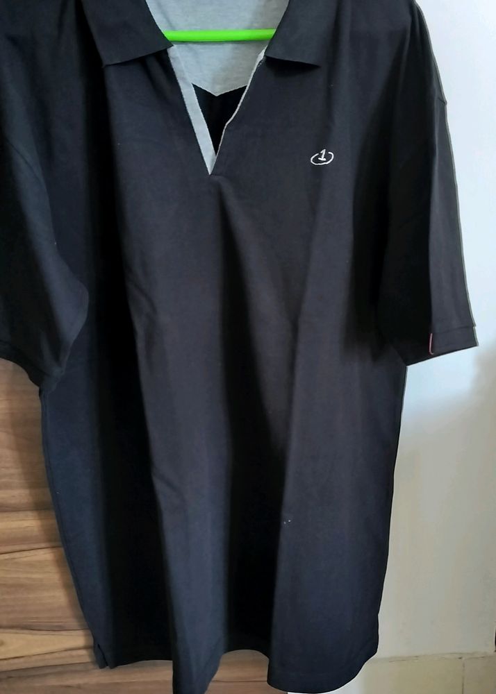 Black Colour Collar Tshirt Plain