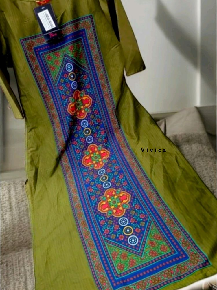 Olive Printed Beautiful Kurta From My-ntra L Size