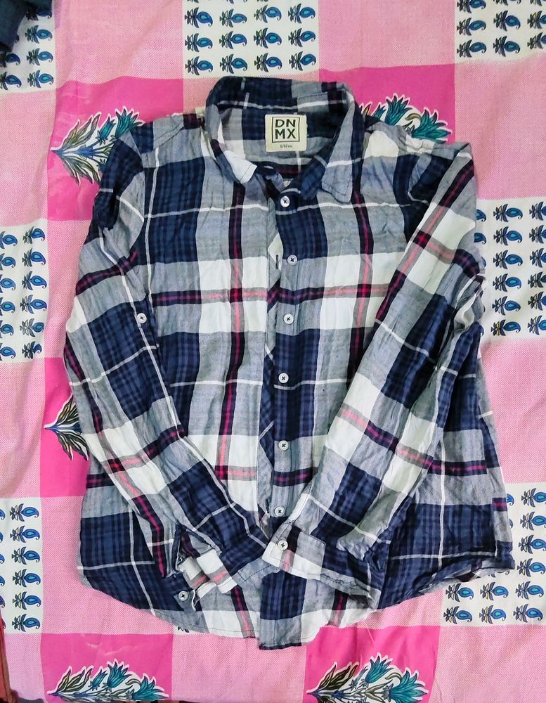 Navy Blue And White Checked Shirt