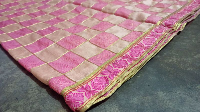 Pink Colorblock Cotton Saree