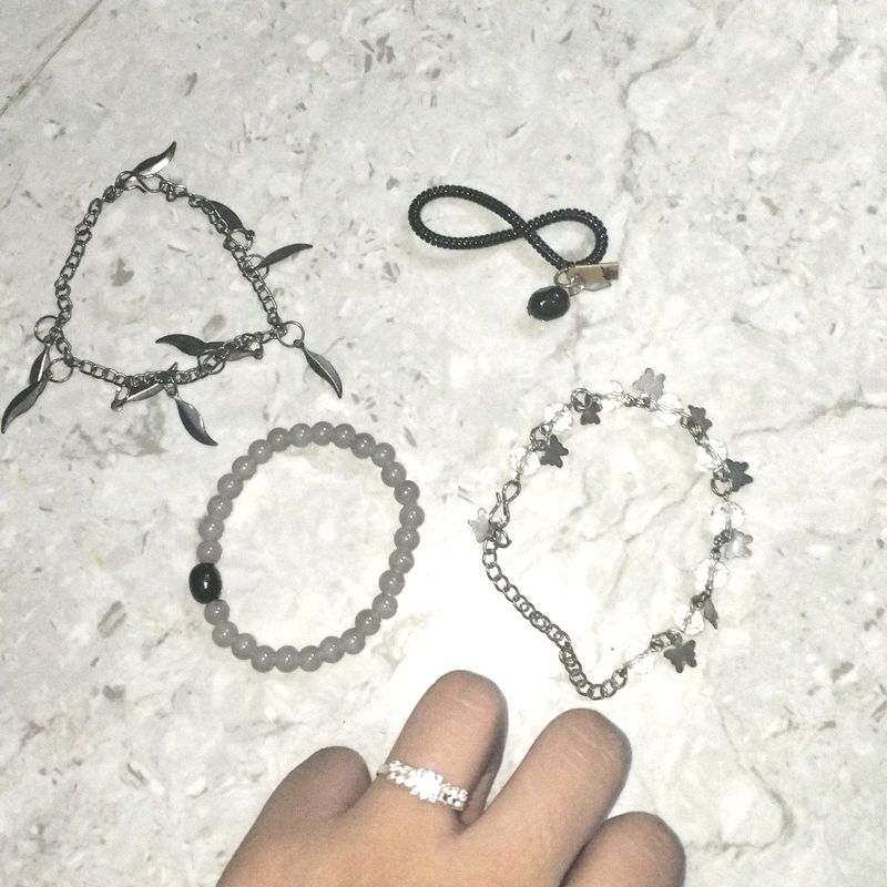 4 Different Bracelets And ,Cute Adjustable Ring!!!