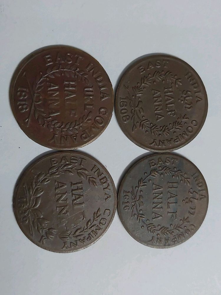 Half Anna - Set Of 4 Rarest Coins -EAST INDI