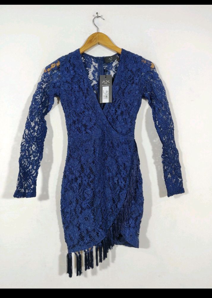 DIWALI SALE🎉Navy Deep Neck Lace Dress