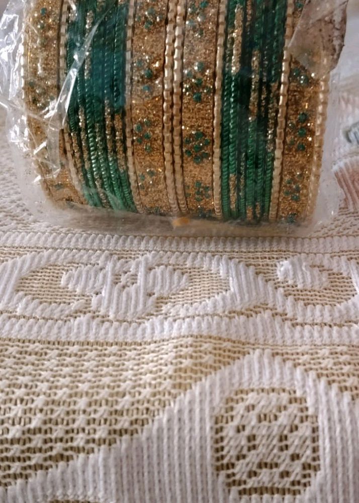 Metal Green And Golden Bangles