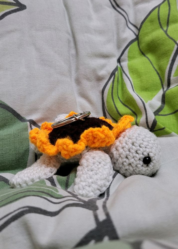 Crochet Sunflower Turtle Keychain💫🐢