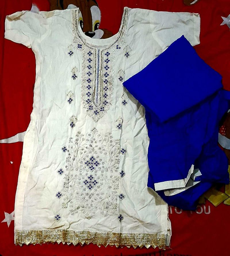 White And Blue Patiyala Suit