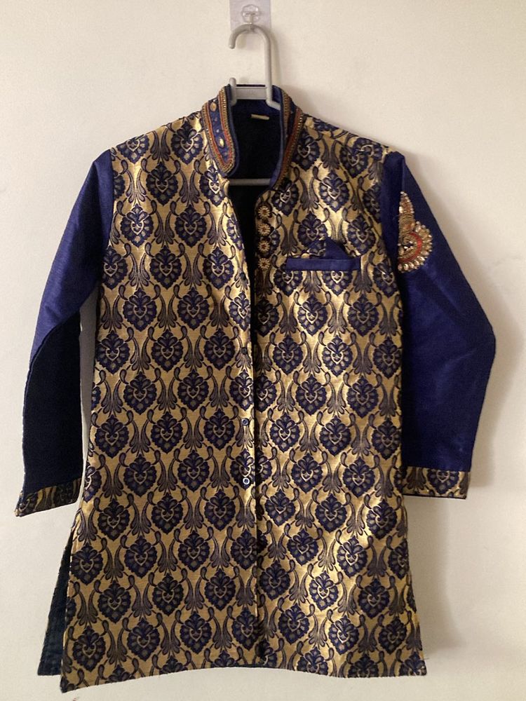 8-10 navy blue shervani set ( heavy jewelled)