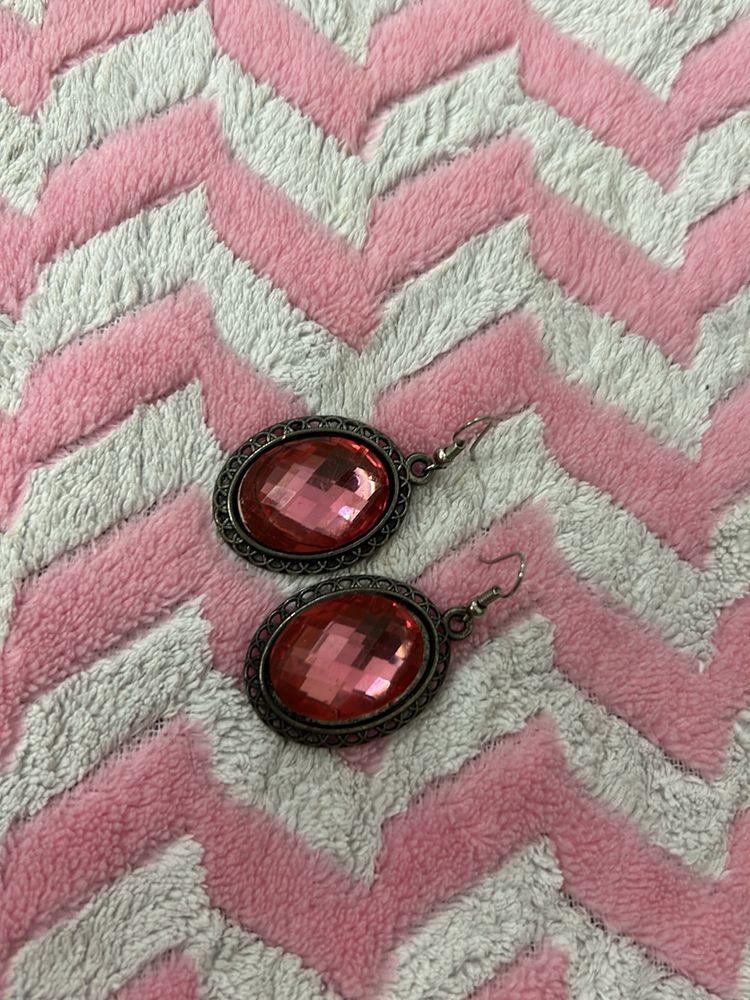 Pink stone earrings, oxidised