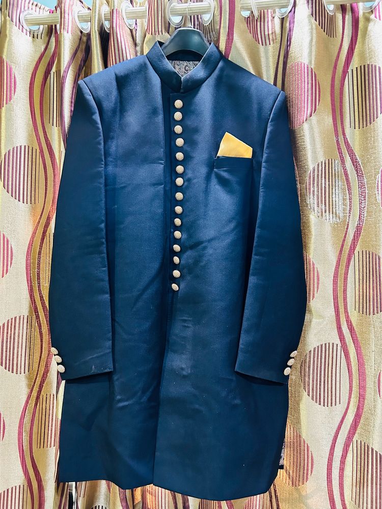 Mens Navy Blue Sherwani For Engagement/Wedding