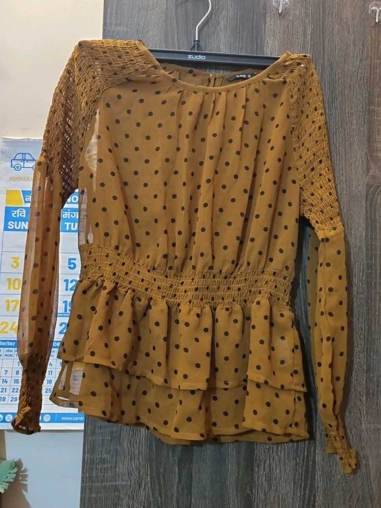 Ajio Cinched Polka Dot Top