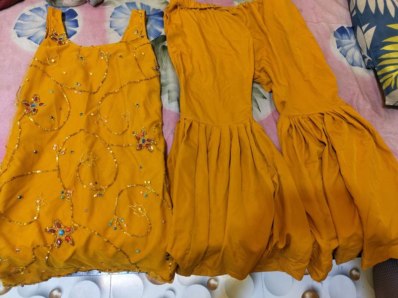 Butique Beautiful Mustard Sharara Set For Wome