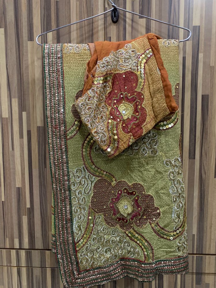 Green/Orange Exclusive Wedding Saree