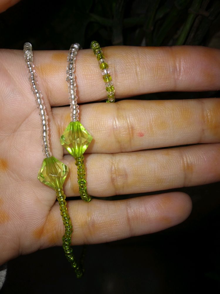 Korean Neon Green Necklace, Bracelet And Ring