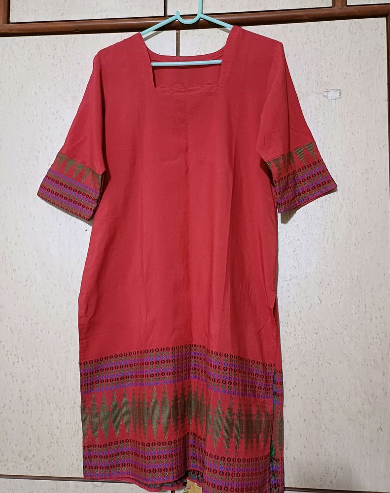 Red Cotton Silk Kurta