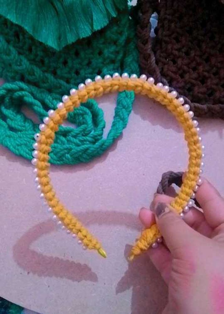 Macrame Hairband In Yellow Colour