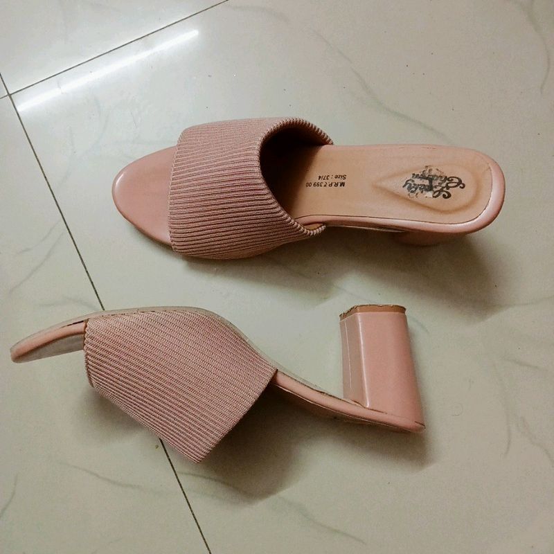 Nude pink box heels