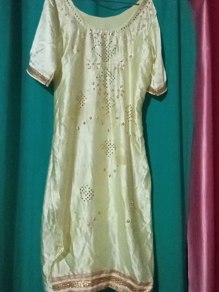 Yellow Satin kurti