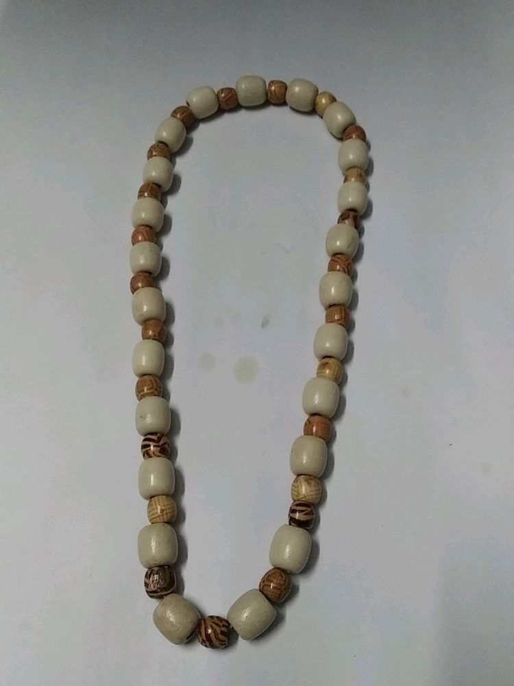 Wooden Plain And Printed Beads Necklace