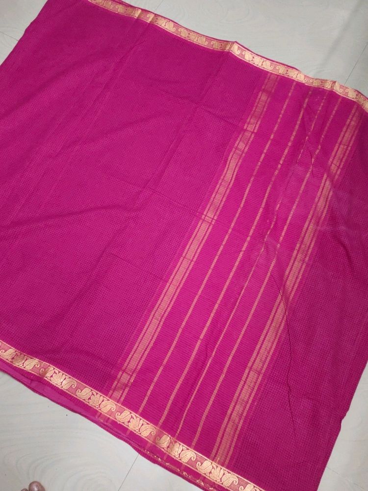 Simple Rose Pink Cotton Saree