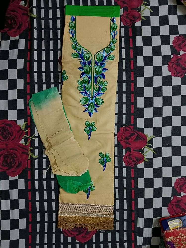 Beautiful Vanilla And Green Colour Kurti